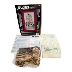 OPEN 1994 Bucilla 40870 Barnyard Blessing Crewel Embroidery Kit 10x18 Farm VTG